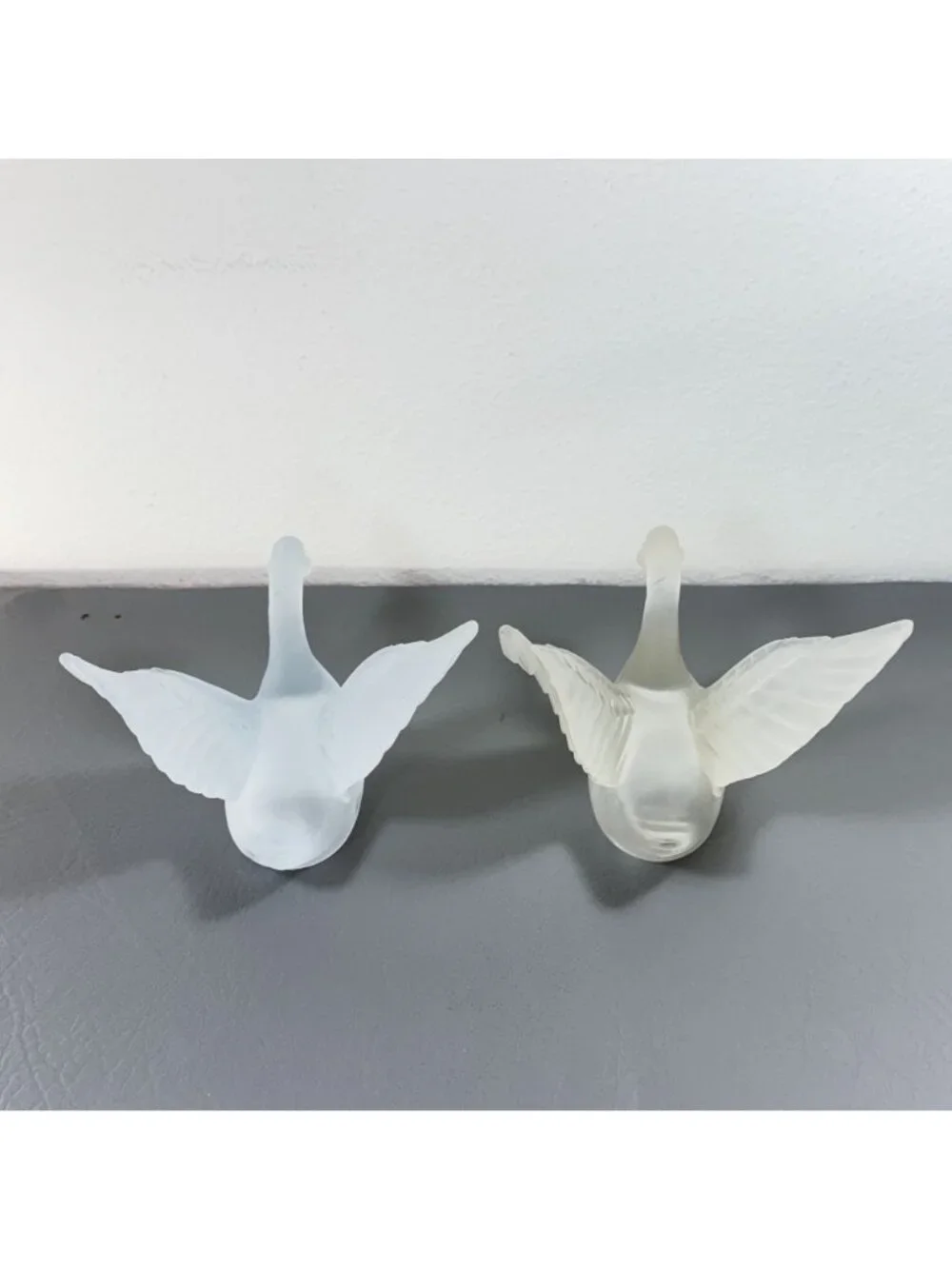 Vintage Frosted Satin Glass Swan Figurine Raised Wings Art Glass Bird Decor